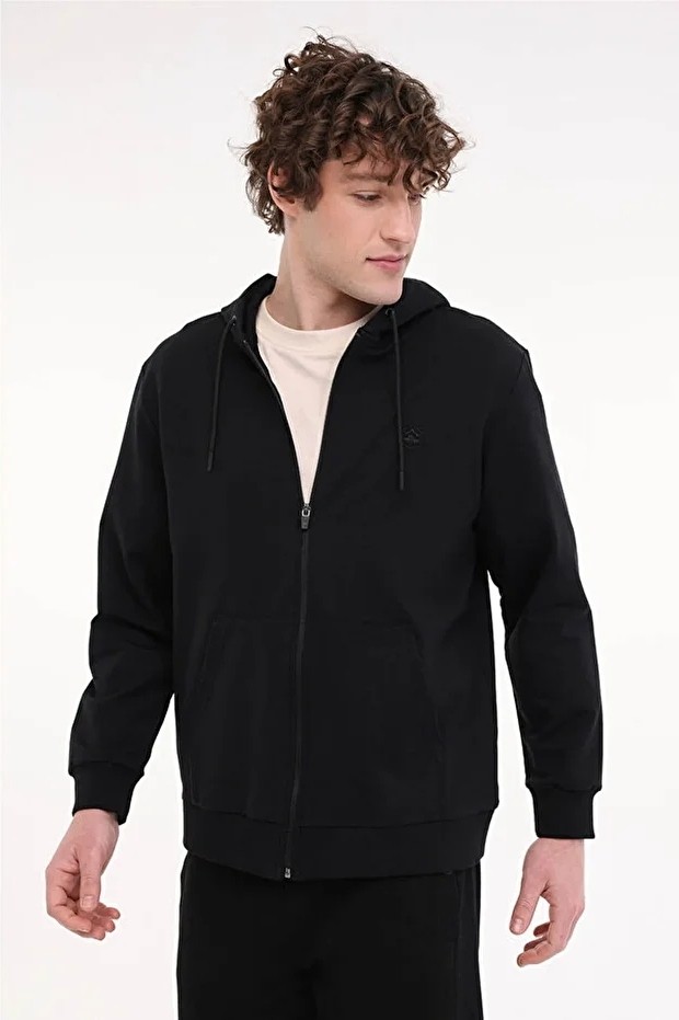 Lumberjack A10202435808010 5W Mb Sn72 Fz Hod 5Pr Sıyah Erkek Tam Fermuarlı Kapusonlu Sweatshırt
