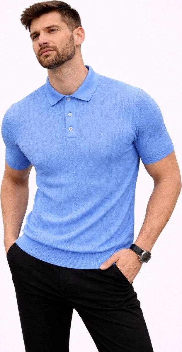 Fantastik Store Erkek Yazlık Triko Tişört Kısa Kol Polo Yaka Düğmeli T-Shirt - Bebek Mavisi görsel 2