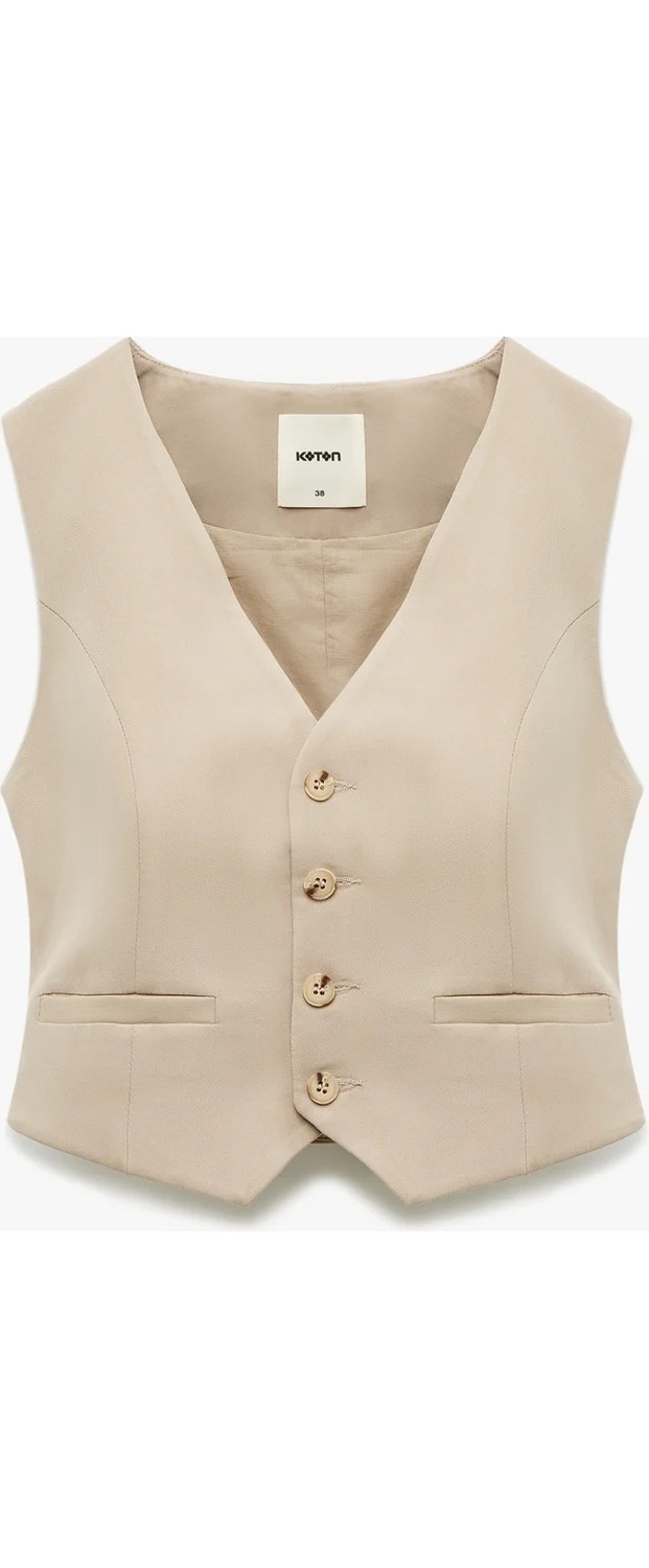 Koton Modal Karışımlı Astarlı Slim Fit V Yaka Düğmeli Blazer Yelek görsel 8