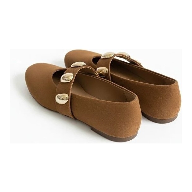 Ne&Ve Shoes Süet Gold Aksesuar Detaylı Lastikli Kadın Şık ve Rahat Babet görsel 6