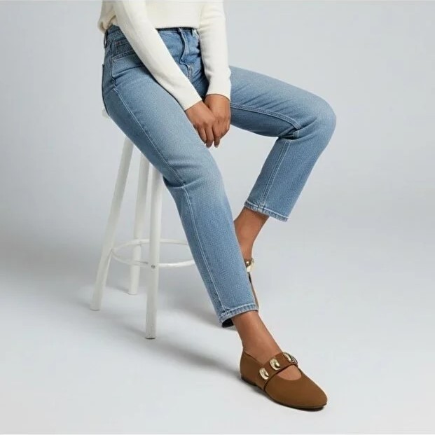 Ne&Ve Shoes Süet Gold Aksesuar Detaylı Lastikli Kadın Şık ve Rahat Babet görsel 7