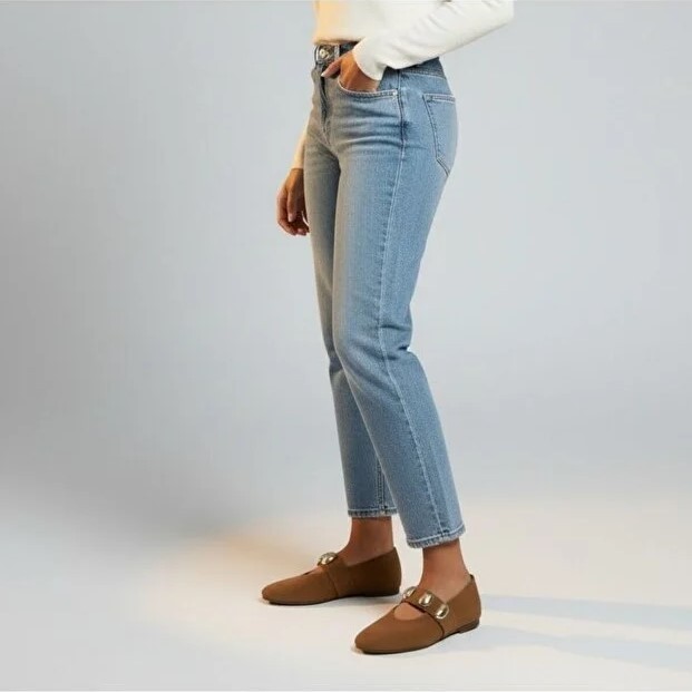 Ne&Ve Shoes Süet Gold Aksesuar Detaylı Lastikli Kadın Şık ve Rahat Babet görsel 8