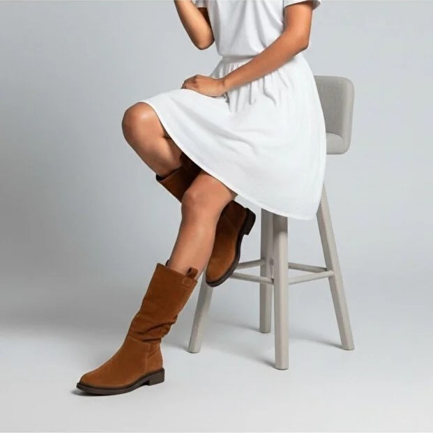 Ne&Ve Shoes Süet Hakiki Deri Körüklü Rahat Kadın Günlük Çizme görsel 7