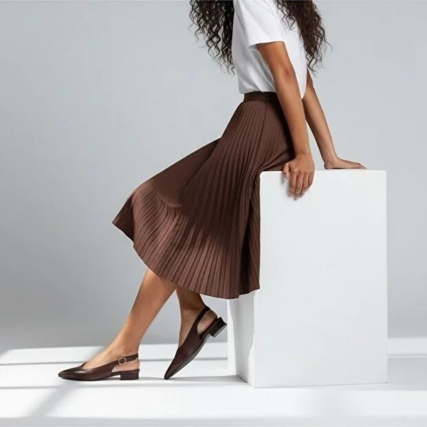 Ne&Ve Shoes Kahve Deri Sivri Burun Tokalı Kadın Babet görsel 3