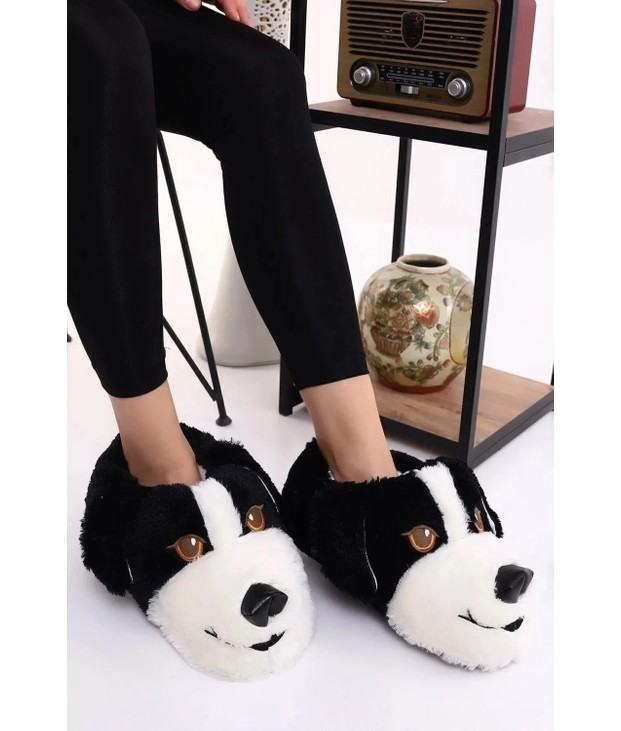 Behtah Kundura Unisex Köpek Figürlü Peluş Panduf Ev Pandufu Ev Botu Ev Ayakkabısı Ayağı Sıcak Tutar görsel 7