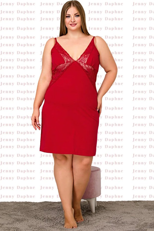 Nightlove Lady Battal Büyük Beden Kırmızı Tunik Gecelik