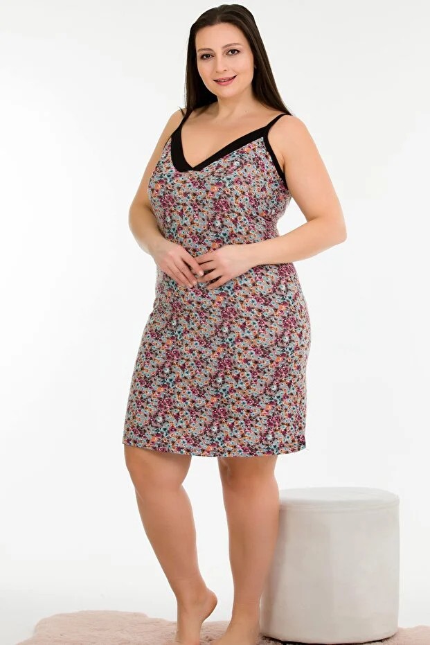 Nightlove Lady Çiçek Desenli Battal Büyük Beden Tunik Gecelik