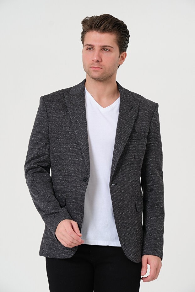 Bonesti Erkek Slim Fit Blazer Ceket Antrasit Kırçıllı
