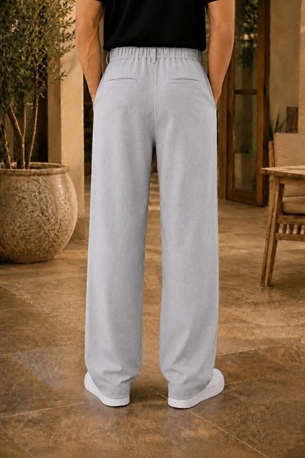 Ser Joven Erkek Lacivert Baggy Fit Rahat Kesim Pileli Kumaş Pantolon görsel 2