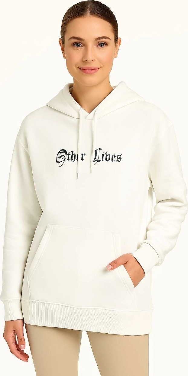 Tarz Yeri Kadın Kapüşonlu Kanguru Cepli Sweatshirt 3 Iplik Pamuklu Baskılı Hoodie - Beyaz görsel 4