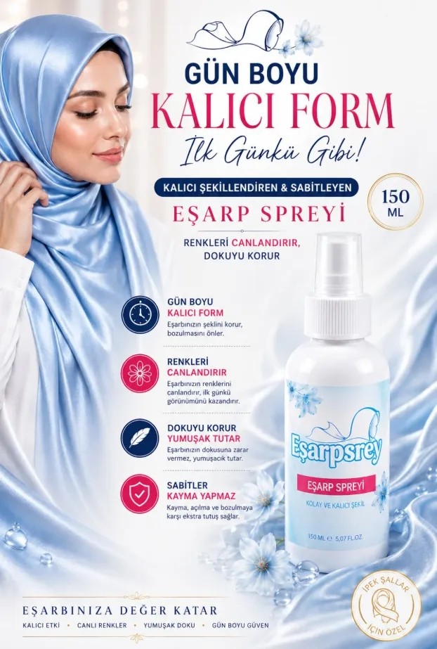 Eşarpsprey - Kalıcı Şekillendiren Ve Anında Sabitleyen İpek Şal Ve Eşarp Spreyi 150 ML görsel 4