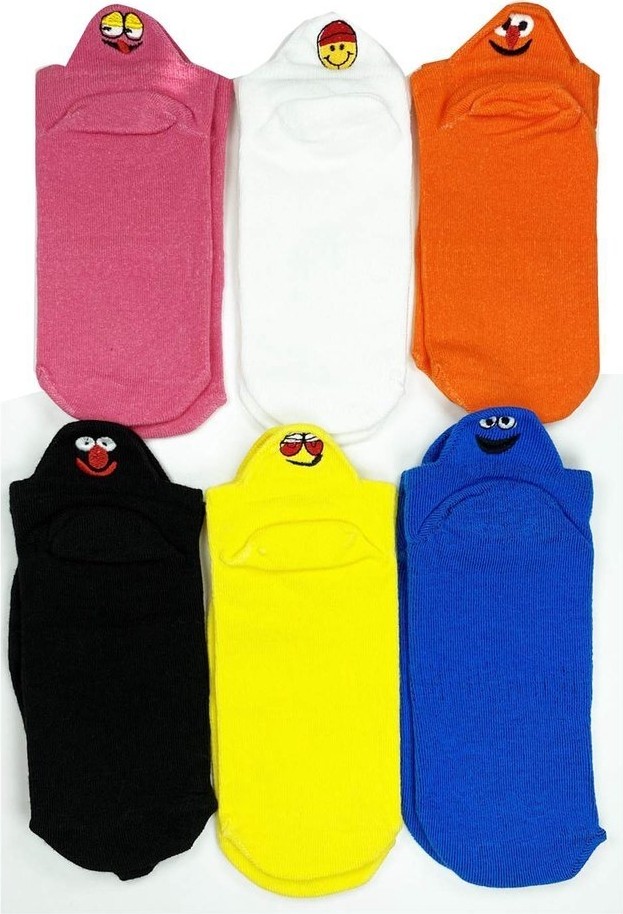 Sungur's Store 6 Çift Emoji Desen Nakış Baskılı Kadın Pamuklu Bilek Çorap