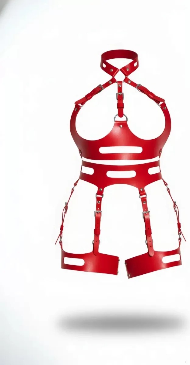 bebekokusu Kırmızı Jartiyer Harness Deri Ayarlanabilir Tokalı Vücut Kemerleri - BRF1302 görsel 4
