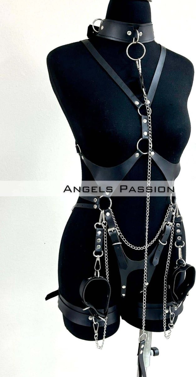 Aesco Tasma ve Zincir Detaylı Şık Deri Harness, Deri Fantezi Giyim- BRF1225 görsel 8