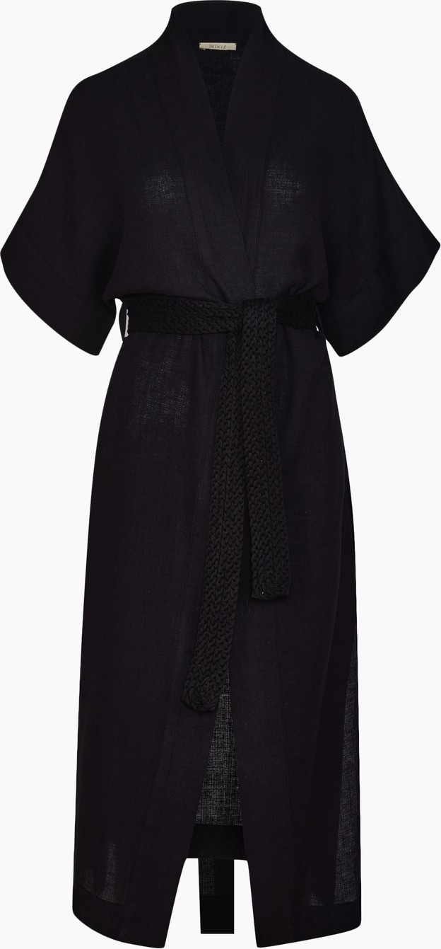 İkikız Kadın Siyah Keten Kimono görsel 4