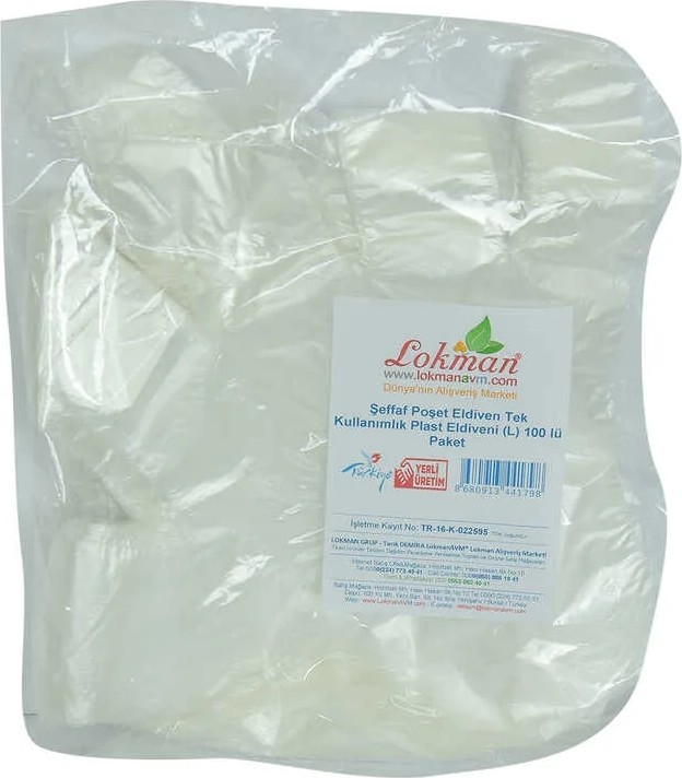 TeknoKapsül Şeffaf Poşet Eldiven Tek Kullanımlık Plast Eldiveni (L) 100 Lü Paket