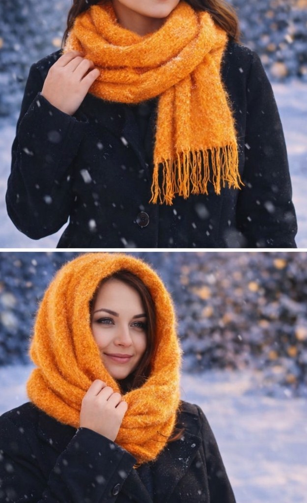 Mandaş Style El Dokuma Angora Bayan Şalı-Hardal görsel 3