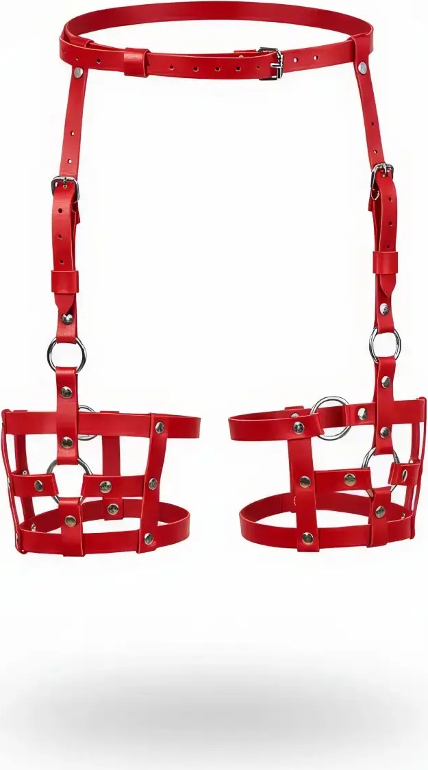 Motto10 Butik Kırmızı Jartiyer Harness Deri Kafesli Ayarlanabilir Vücut Aksesuarı - APFT449 görsel 3