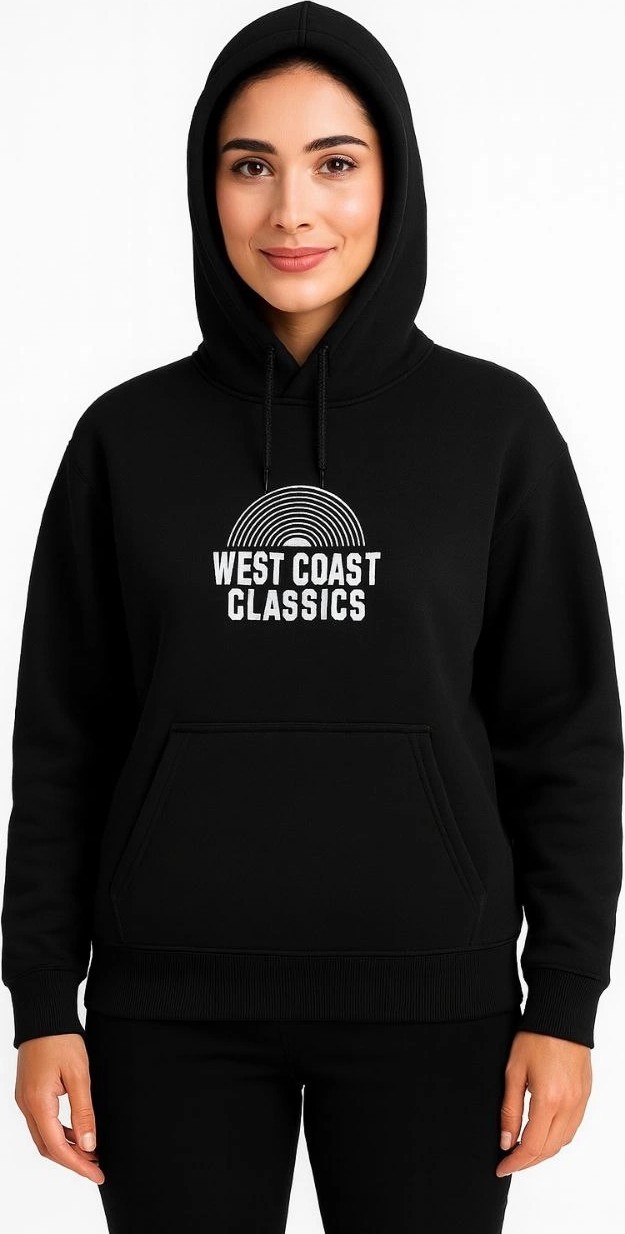 Tarz Yeri Kadın Oversize Kapüşonlu Cepli Baskılı 3 Iplik Pamuklu Hoodie Sweatshirt - Siyah