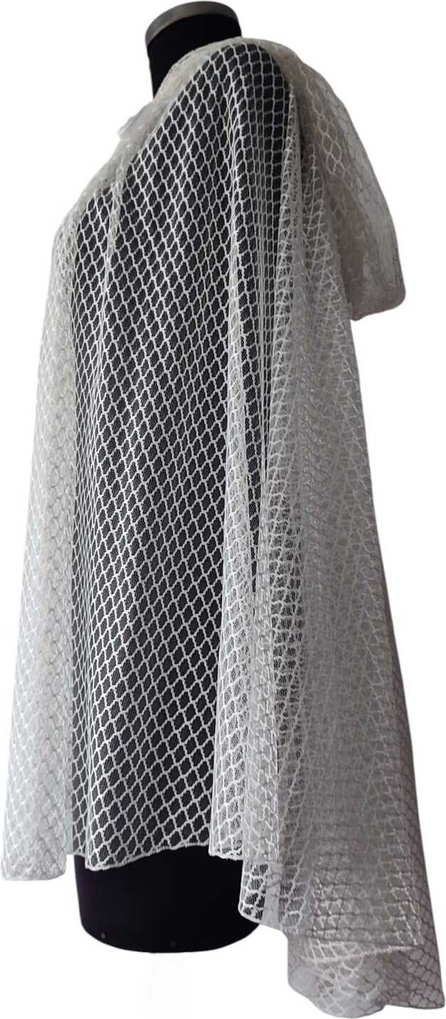 Moda Nur Pelerin, Kapşonlu Pelerin, Kırık Beyaz Renk , Gelin Pelerin. 1 Metre görsel 3