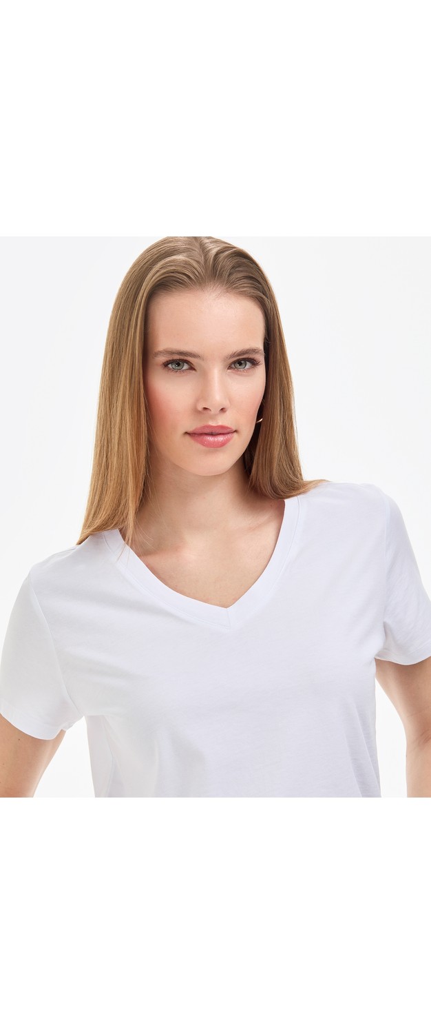 Pierre Cardin Kadın Lacivert Regular Fit V Yaka Basic Tişört 50326875-VR033 görsel 2