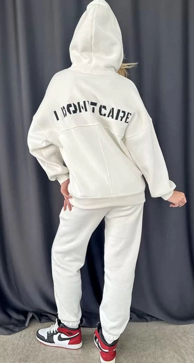 Fantastik Store Kadın Nakış Işlemeli 3 Iplik Pamuklu Sweat Alt-Üst Takım- Beyaz görsel 5
