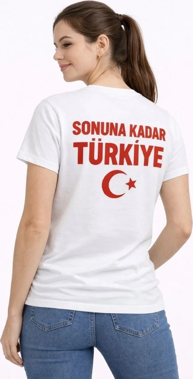 Tarz Yeri Kadın Türkiye Ay Yıldız Baskılı Taraftar Forma T-Shirt - Beyaz görsel 3