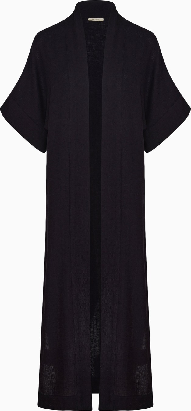 İkikız Kadın Siyah Keten Kimono görsel 5