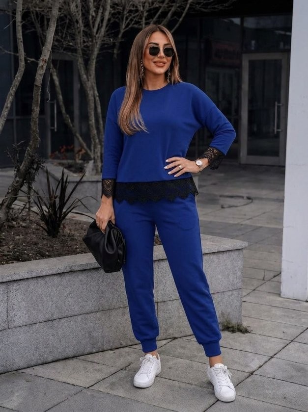 Trend Cojans Kadın Uzun Kollu Bisiklet Yakalı Dantelli Viskon Iki Iplik Bluz ve Pantolon Ikili Takım görsel 3