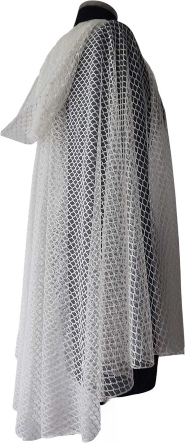 Moda Nur Pelerin, Kapşonlu Pelerin, Kırık Beyaz Renk , Gelin Pelerin. 1 Metre görsel 7