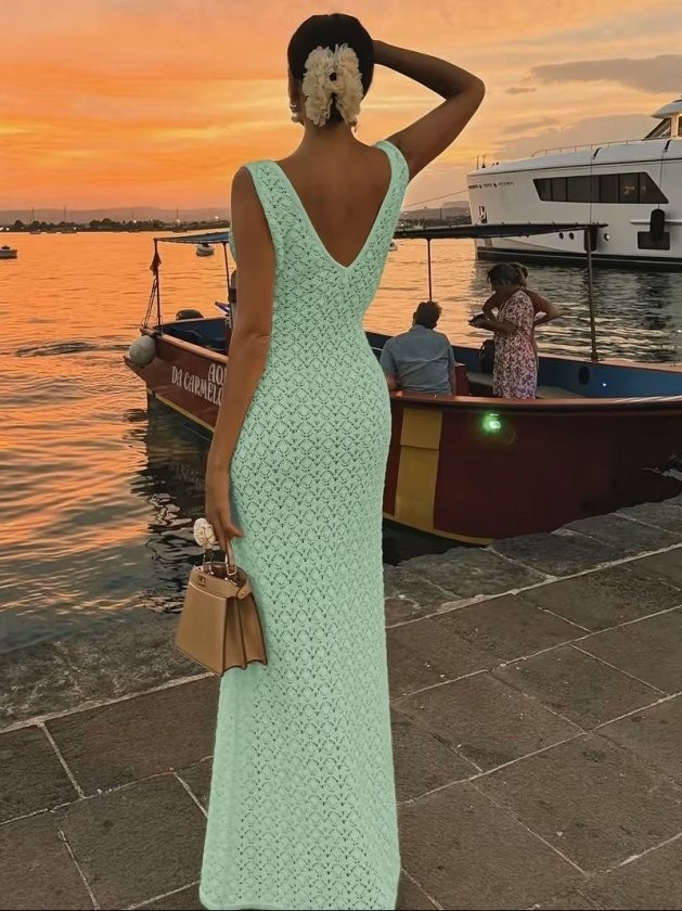 Veraura Lifestyle Kadın Askılı V Yakalı Uzun Triko Elbise