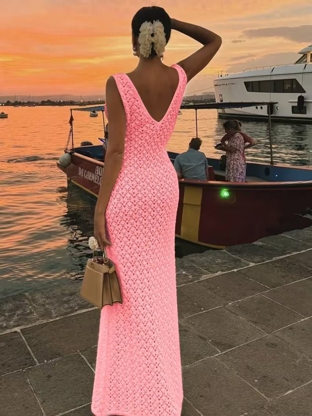 Beruflic Kadın Askılı V Yakalı Uzun Triko Elbise görsel 8