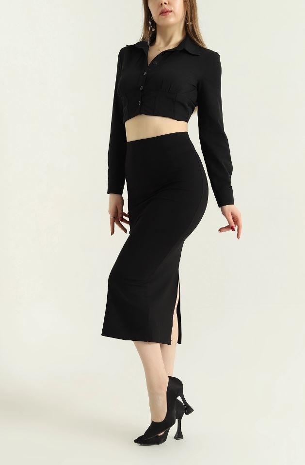 Cng Moda Modal Kumaş Yırtmaçlı Kalem Etek görsel 4
