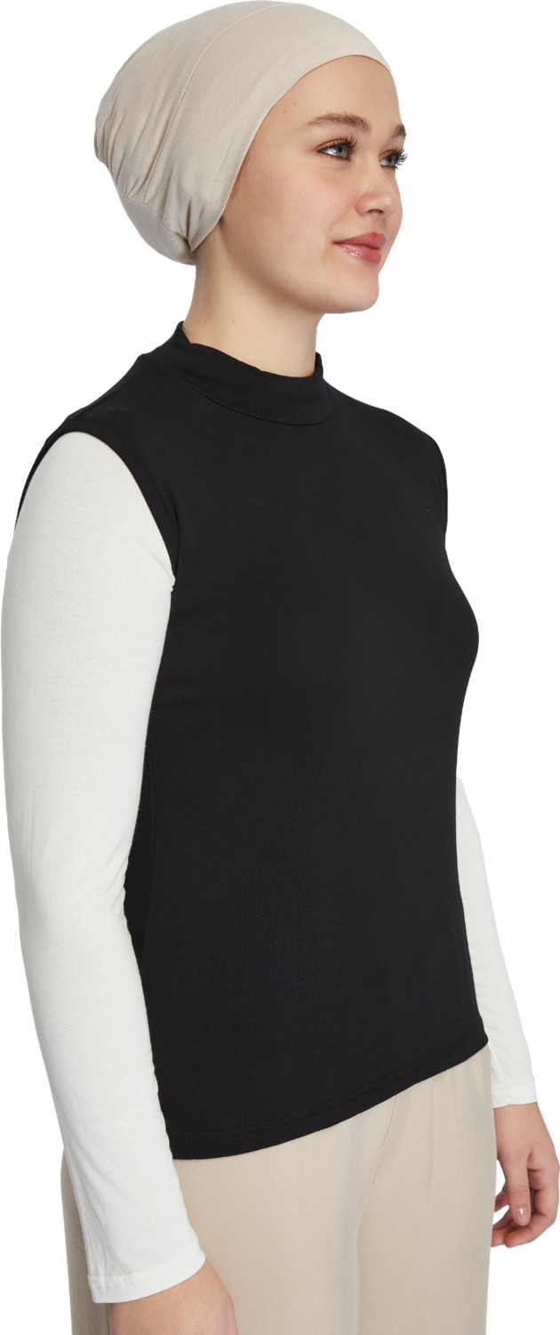 Manolyaşal İslamic Hijab Manolyaşal Kolsuz Balıkçı Yakalı Organik Kadın Body - Siyah - L-XL görsel 2