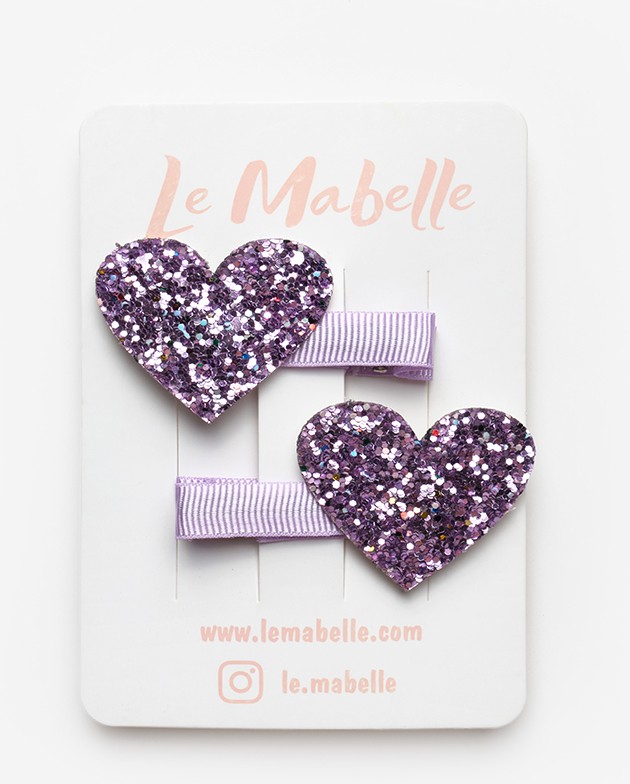 Le Mabelle Lila Simli Kalp Figürlü 2'li Kız Çocuk Klips Toka