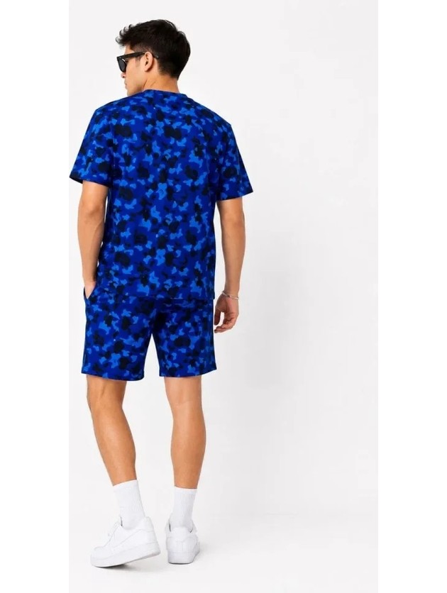 TeknoKapsül Erkek Oversize Kalıp Pubg Bape x Shark Nakışlı Cepli Şort Takım - Mavi - Mavi / L görsel 2