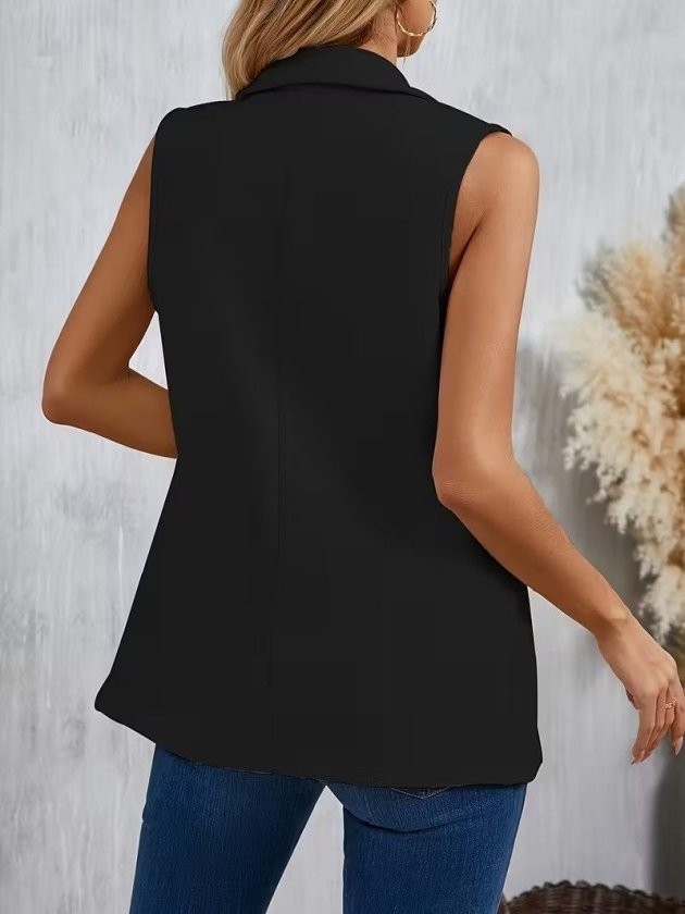 Veraura Lifestyle Kadın Kolsuz Yakalı Önden Tek Düğmeli Atlas Ceket görsel 5