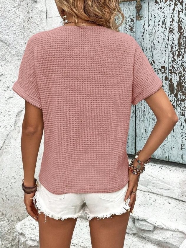 TeknoKapsül Kadın Kısa Kollu V Yakalı Düğmeli Triko Bluz - Parlament / 2xl-3xl görsel 4