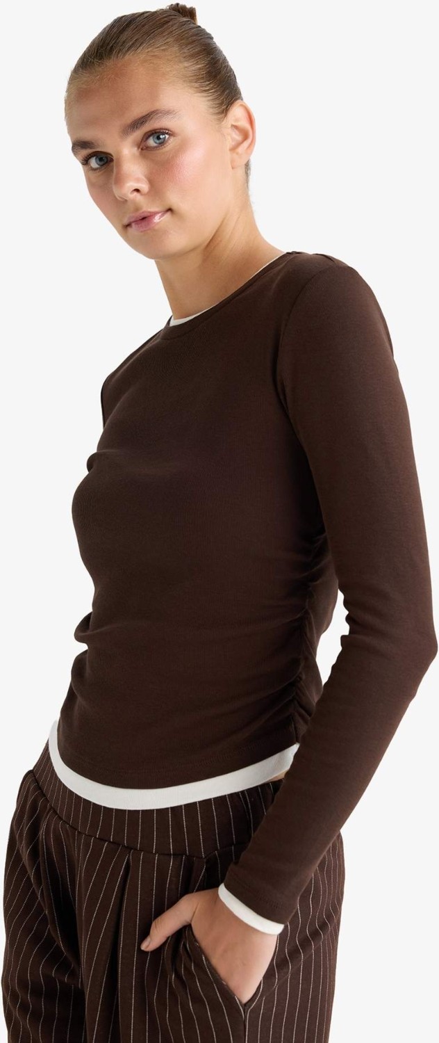 DeFacto %100 Pamuk Slim Fit Ribana Tişört E6548AX25AU görsel 5