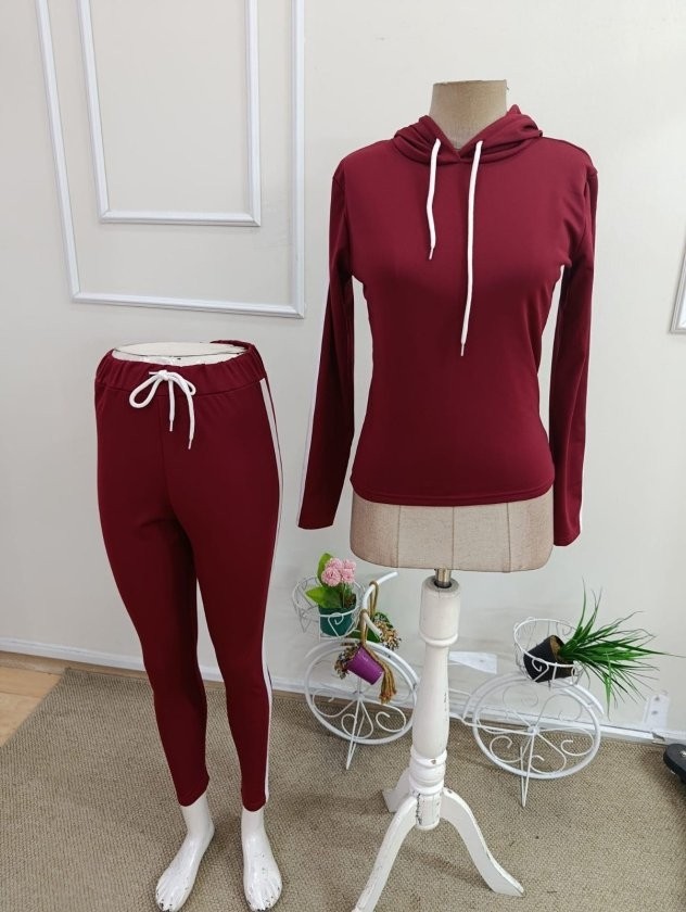 Trend Cojans Kadın Uzun Kollu Kapşonlu Bağcıklı Şardonlu Dalgıç Bluz ve Tayt Pantolon Ikili Takım görsel 4