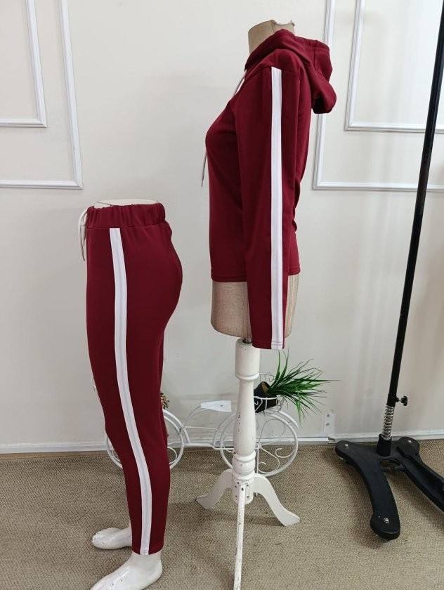 Trend Cojans Kadın Uzun Kollu Kapşonlu Bağcıklı Şardonlu Dalgıç Bluz ve Tayt Pantolon Ikili Takım görsel 5