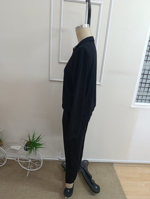 Trend Cojans Kadın Uzun Kollu Balıkçı Yakalı Fermuarlı Viskon Iki Iplik Bluz ve Pantolon Ikili Takım görsel 4