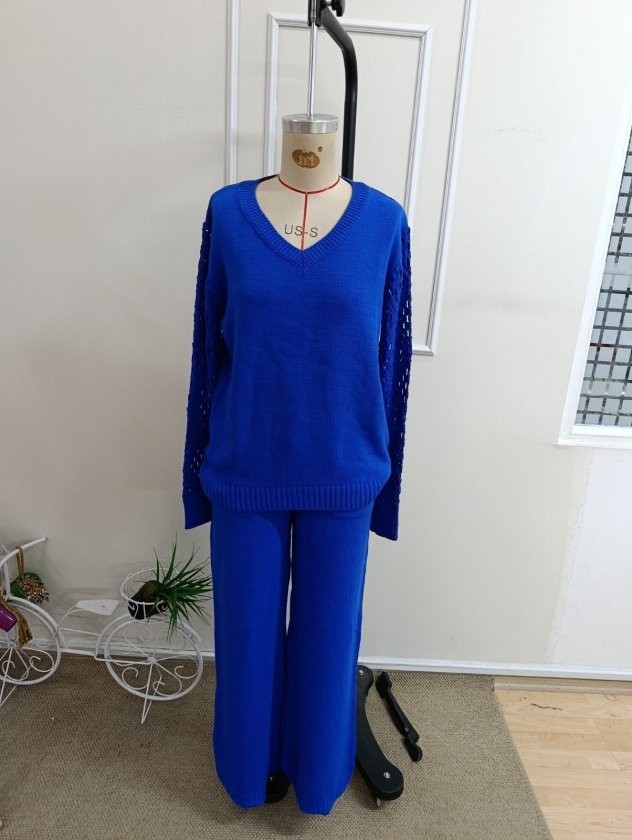 Trend Cojans Kadın Uzun Kollu V Yakalı Triko Bluz ve Pantolon Ikili Takım görsel 4