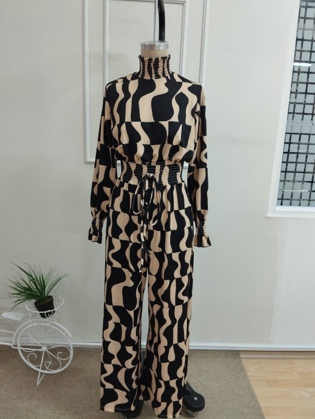 Trend Cojans Kadın Uzun Kollu Balıkçı Yaka Leopar Desenli Belden Bağcıklı Uzun Desenli Tulum görsel 4