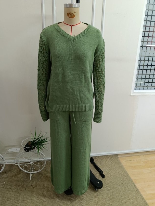 Trend Cojans Kadın Uzun Kollu V Yakalı Triko Bluz ve Pantolon Ikili Takım görsel 4