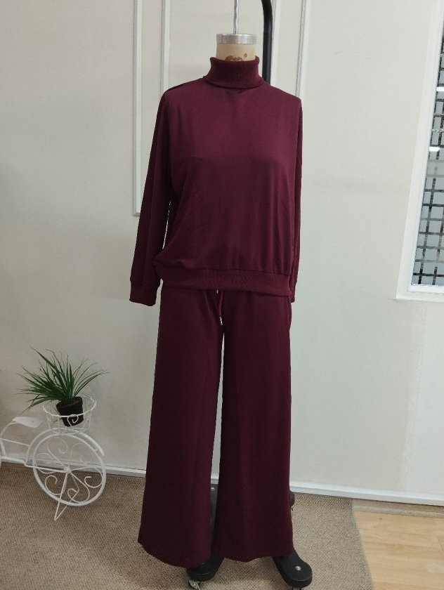 Trend Cojans Kadın Uzun Kollu Balıkcı Yakalı Viskon Iki Iplik Bluz ve Pantolon Ikili Takım görsel 5