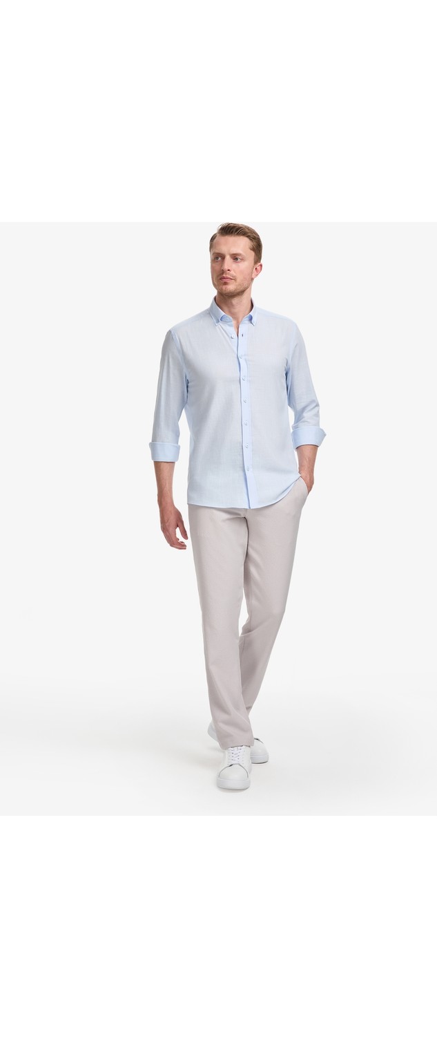 Pierre Cardin Erkek Koyu Lacivert %100 Pamuk Keten Görünümlü Slim Fit Uzun Kollu Gömlek 50325355-VR100 görsel 4