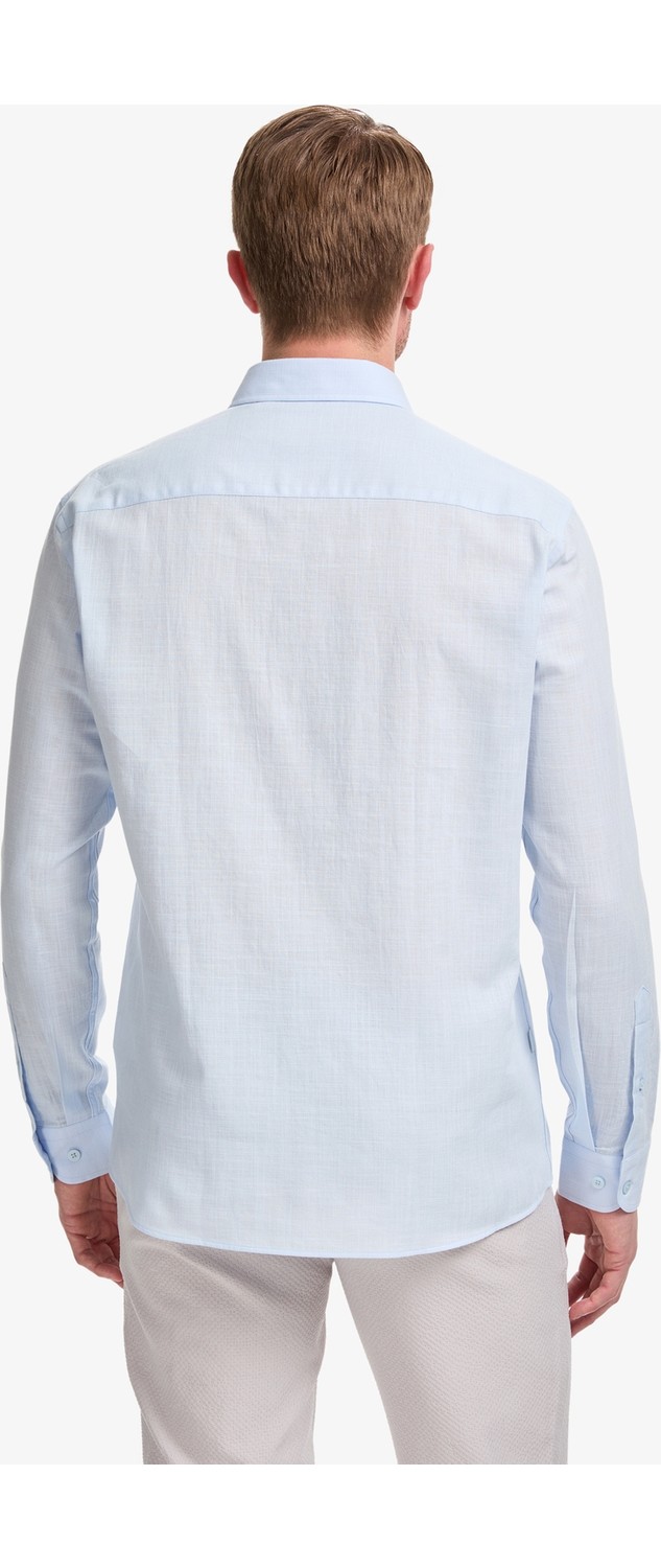 Pierre Cardin Erkek Koyu Lacivert %100 Pamuk Keten Görünümlü Slim Fit Uzun Kollu Gömlek 50325355-VR100 görsel 5