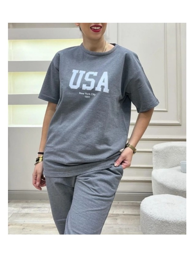 Punix Punıx Büyük Beden Battal Ter Tutmayan Usa Baskılı Kısa Kollu Yazlık Kadın Eşofman Takımı görsel 3