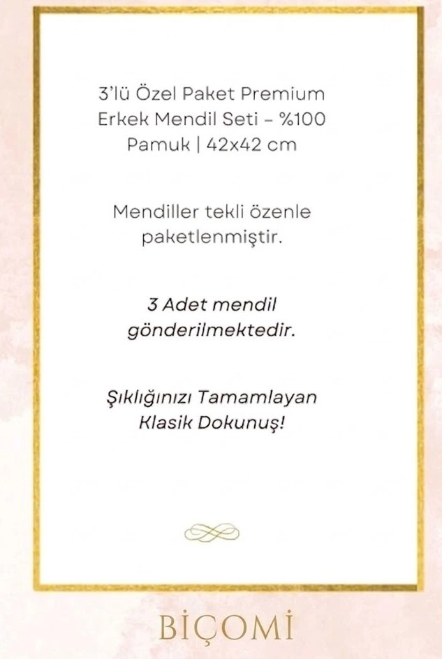 Biçomi Premium %100 Pamuk Hassas Cilt Dostu 3'lü Beyaz Cep Mendili Seti (42X42 Cm) görsel 4